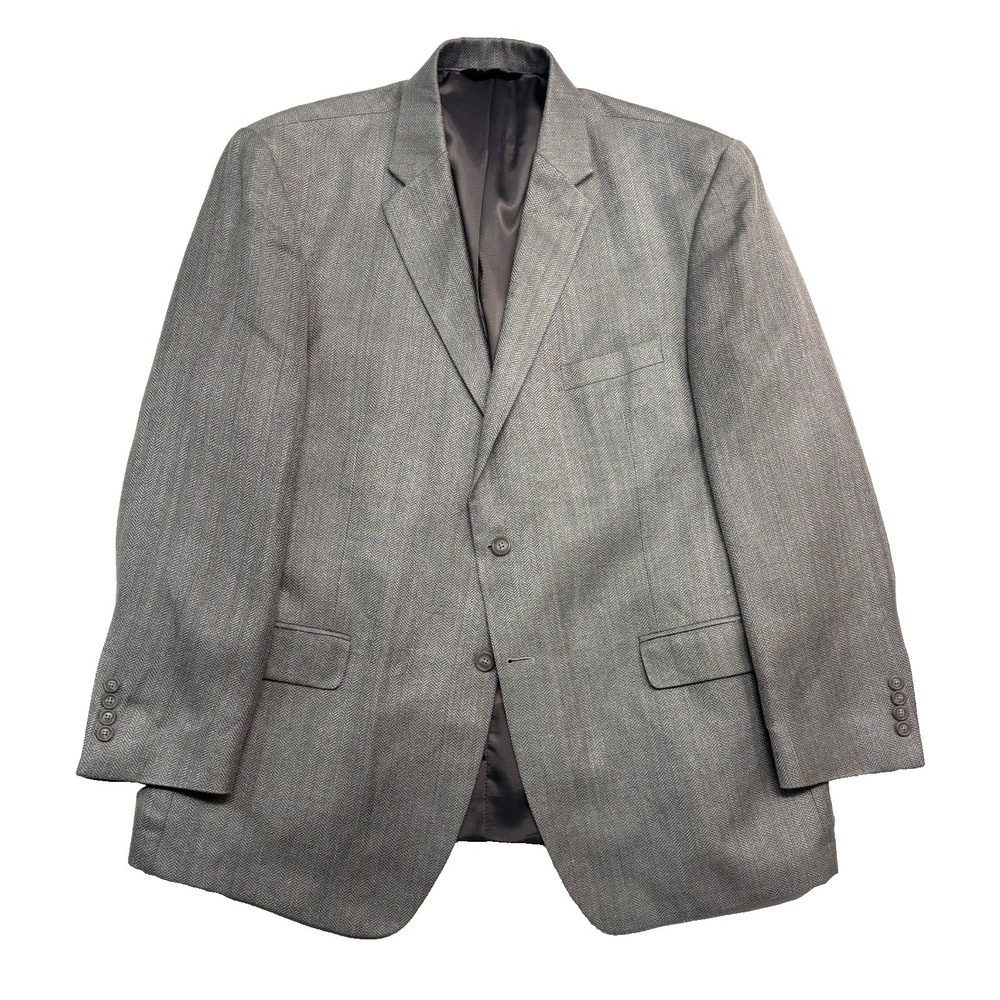 Jos A Bank 48R Gray Herringbone Silk Linen Blazer Jacket Sport Coat Tailored Fit